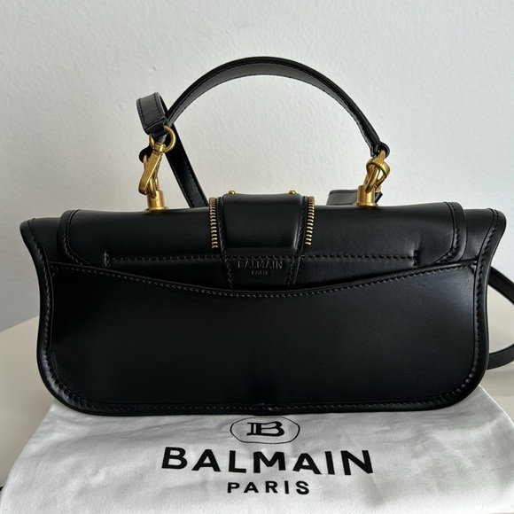 BALMAIN *NEW* Black Leather Top Handle Leather Bag with Crossbody Strap - Picture 3 of 16